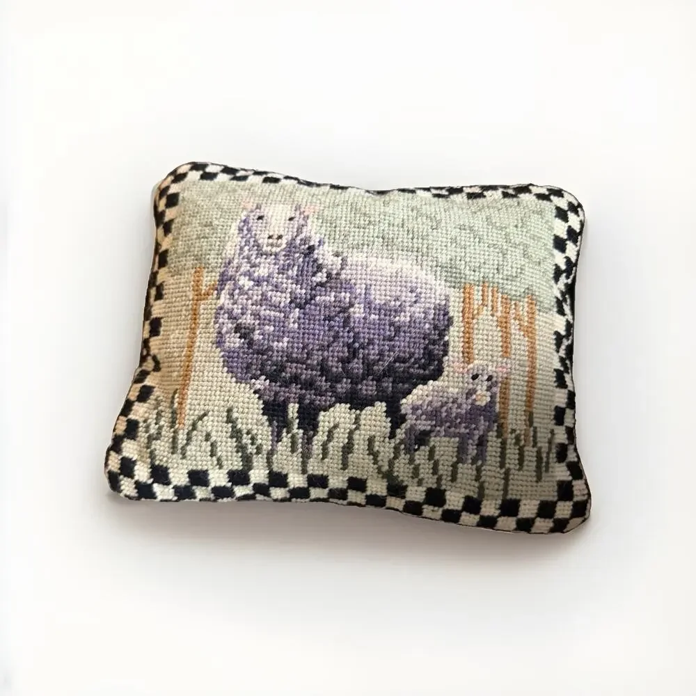 Vintage Needlepoint Sheep Lamb Pillow Folk Art Country HANDMADE 3683/21